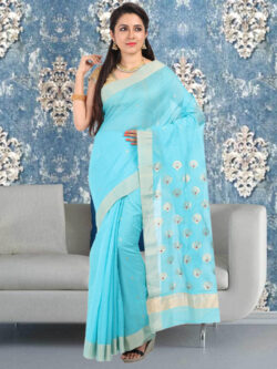 Infashiow Sky Blue Saree