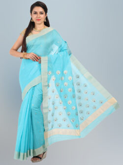 Infashiow Sky Blue Saree