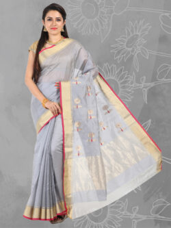 Infashiow Sunflower Motif Grey Saree