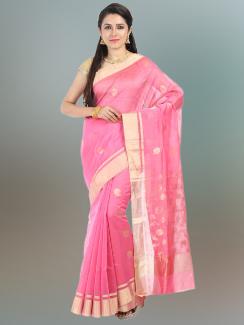 infashiow chanderi pinkn silk saree