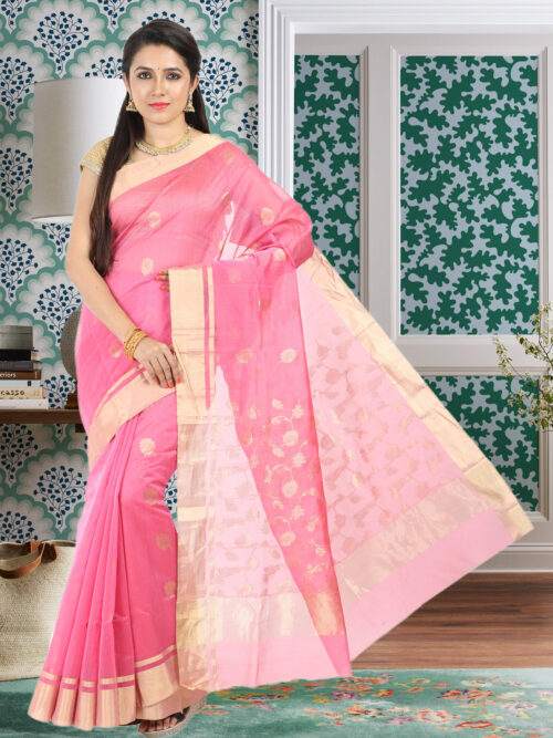 infashiow chanderi pinkn silk saree