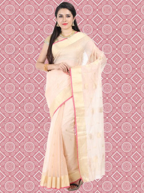 infashiow chanderi pastel pink silk saree