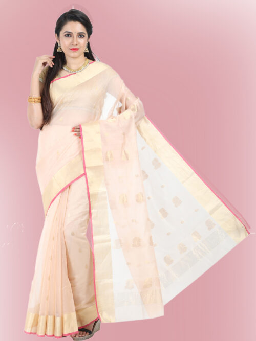 infashiow chanderi pastel pink silk saree