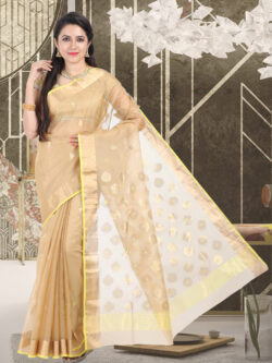 Infashiow Golden Colored Saree