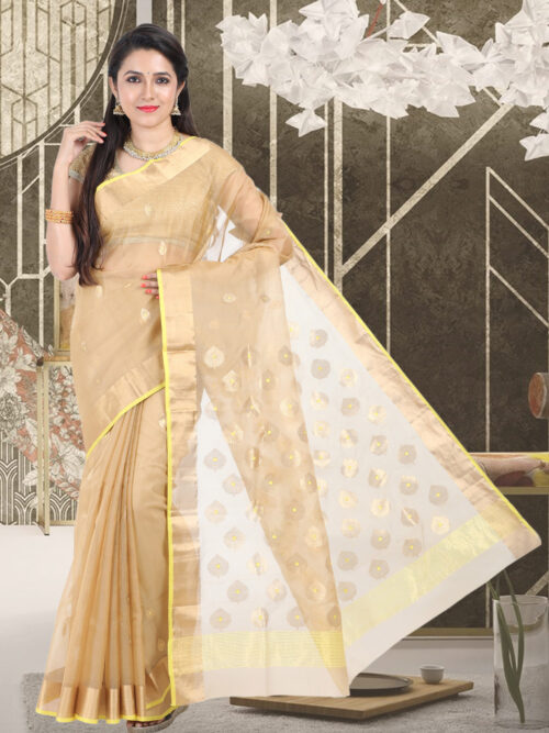 infashiow chanderi golden silk saree