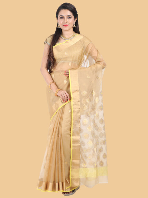 infashiow chanderi golden silk saree