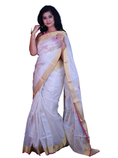 infashiow chanderi offwhite silk saree