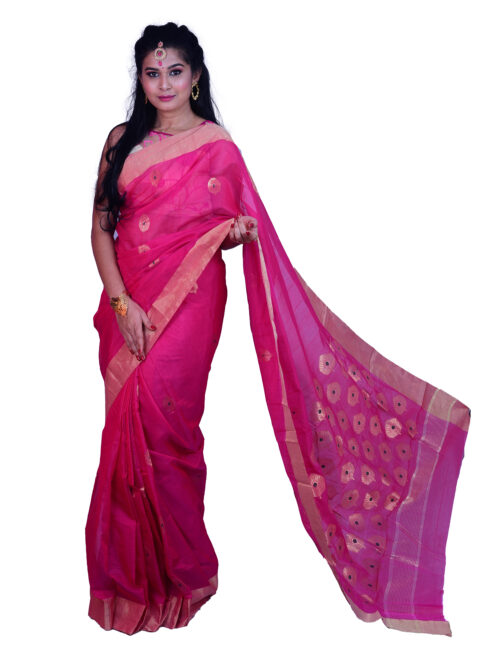 infashiow chanderi pink silk saree