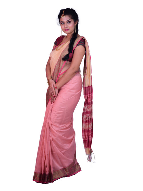 infashiow chanderi peach silk saree