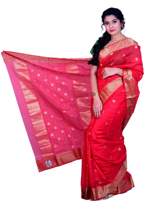 infashiow chanderi Red silk saree