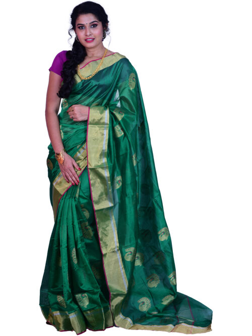 infashiow chanderi Bottle Green silk saree