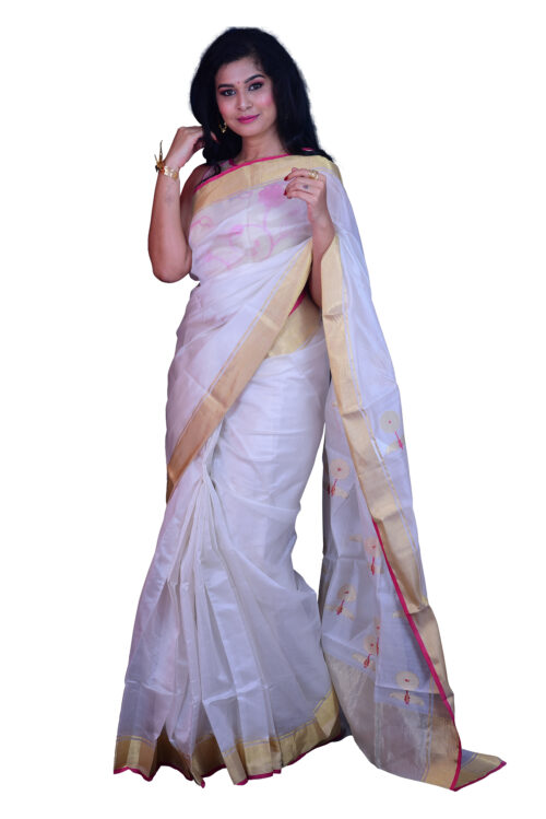 infashiow chanderi offwhite silk saree