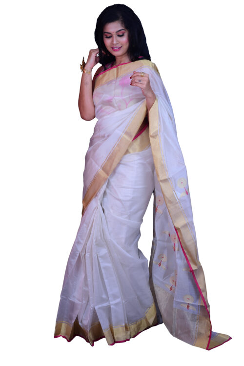 infashiow chanderi offwhite silk saree