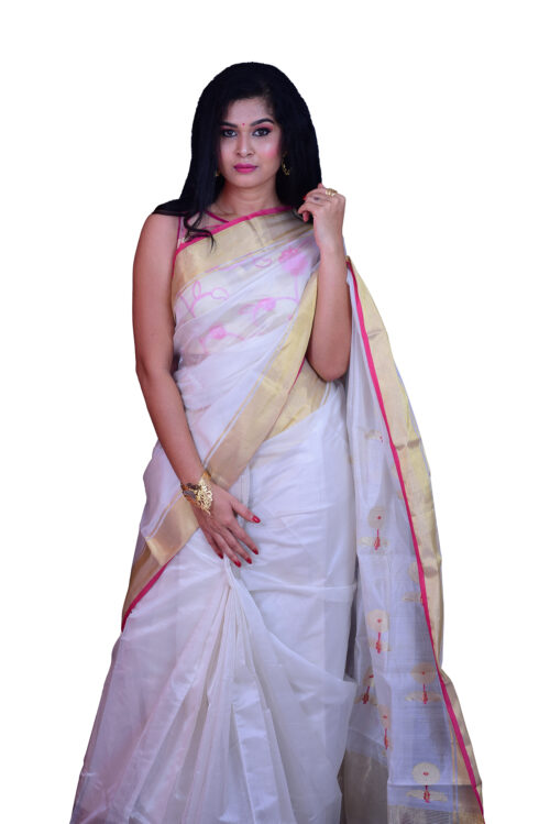 infashiow chanderi offwhite silk saree