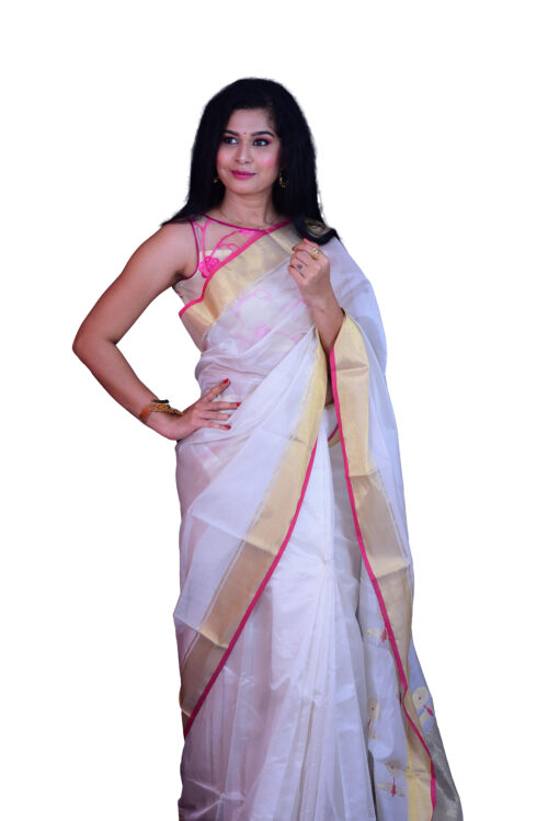 infashiow chanderi offwhite silk saree