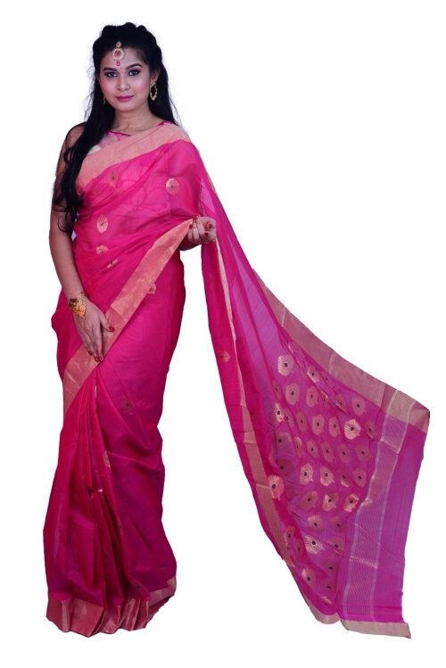 infashiow chanderi pink silk saree