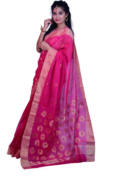 infashiow chanderi pink silk saree