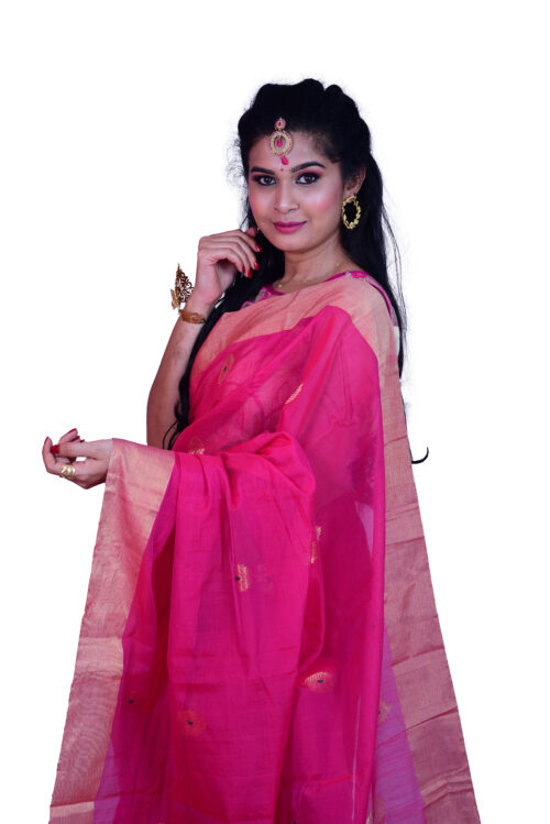 infashiow chanderi pink silk saree