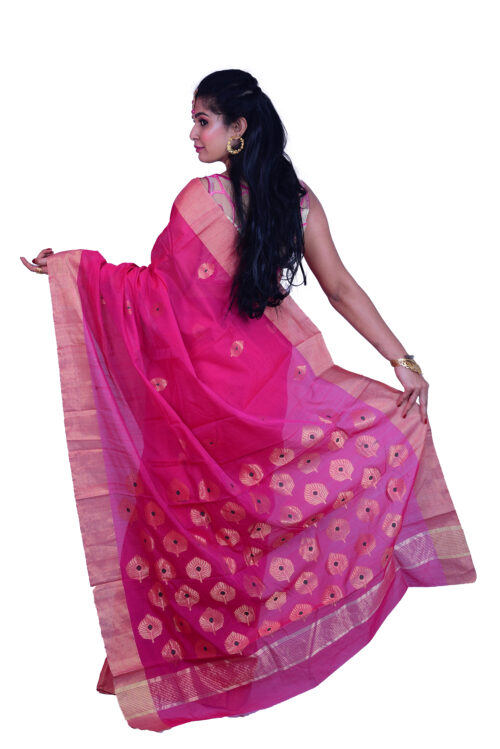 infashiow chanderi pink silk saree