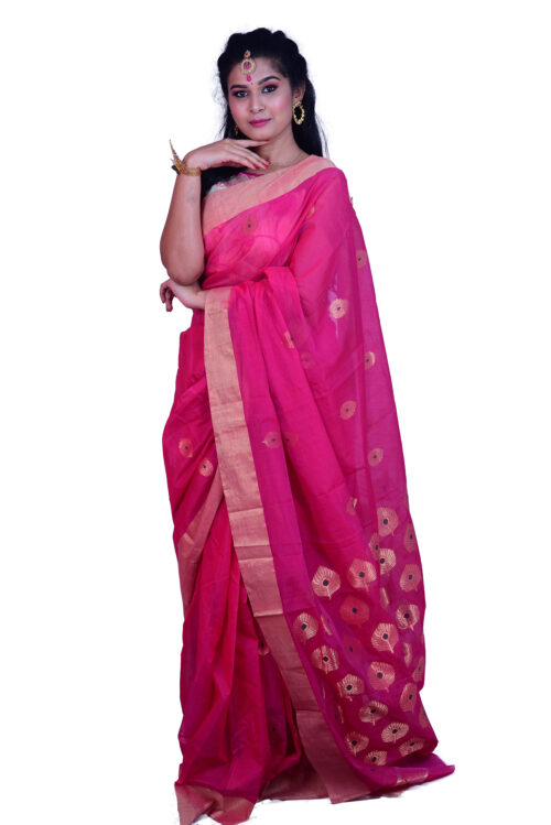 infashiow chanderi pink silk saree