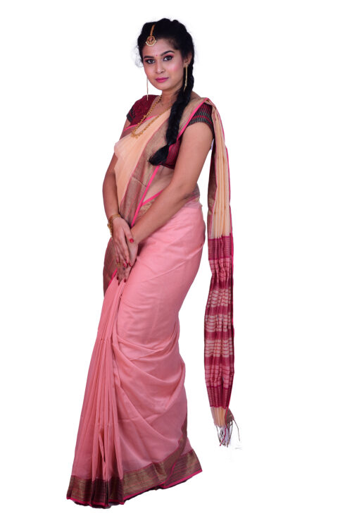 infashiow chanderi peach silk saree