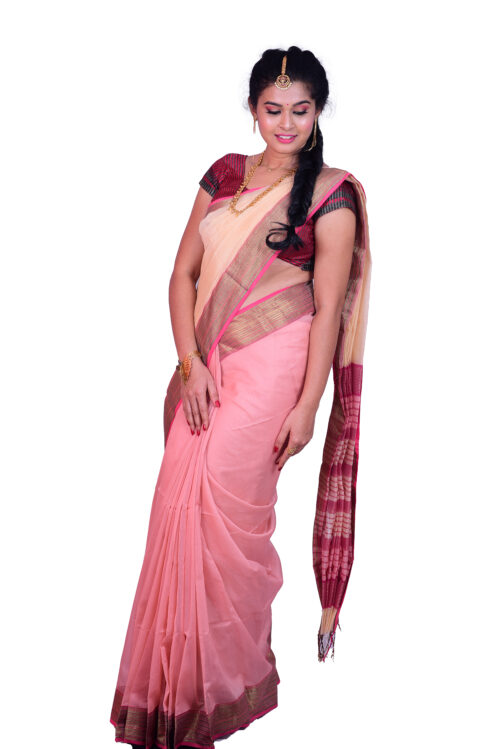 infashiow chanderi peach silk saree