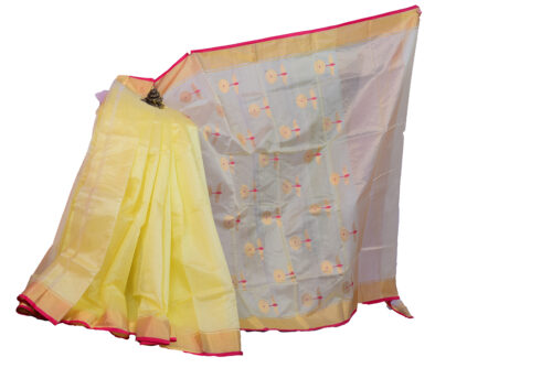 infashiow chanderi Yellow silk saree