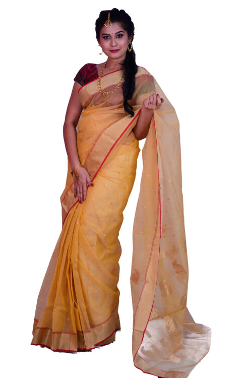 infashiow chanderi Yellow silk saree