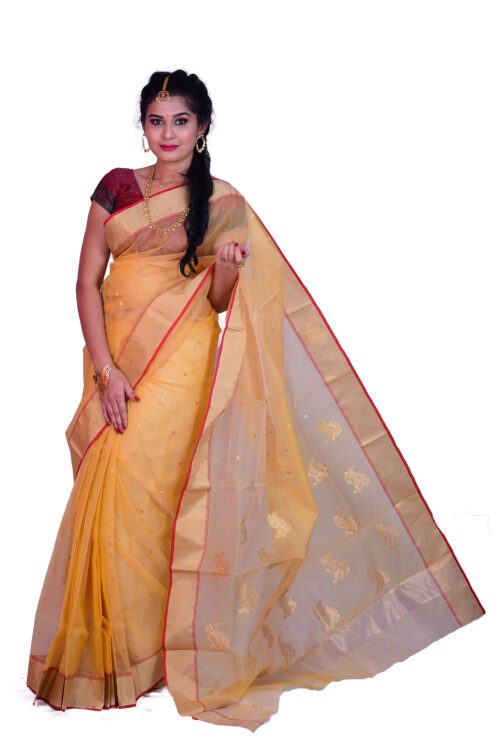 infashiow chanderi Yellow silk saree