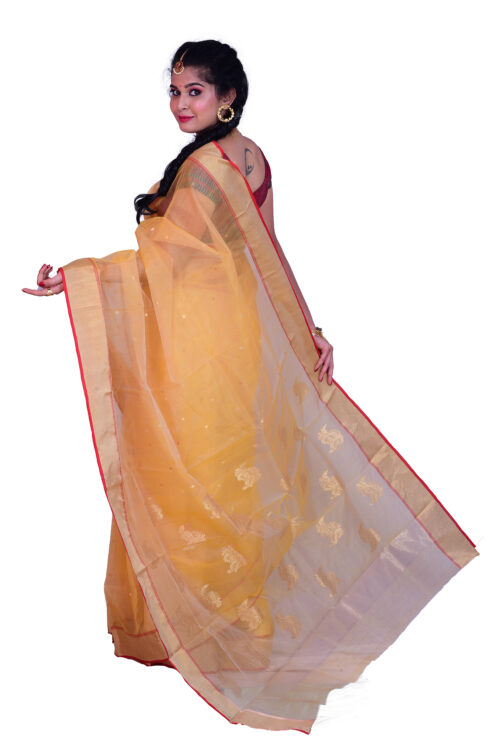 infashiow chanderi Yellow silk saree