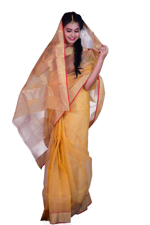 infashiow chanderi Yellow silk saree