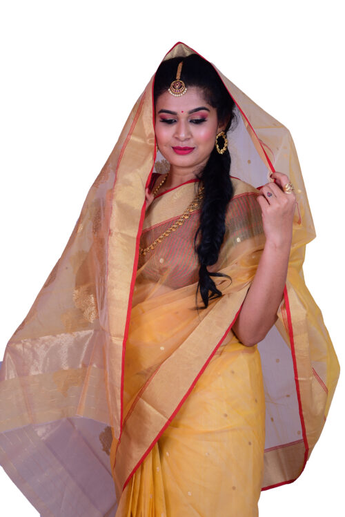 infashiow chanderi Yellow silk saree