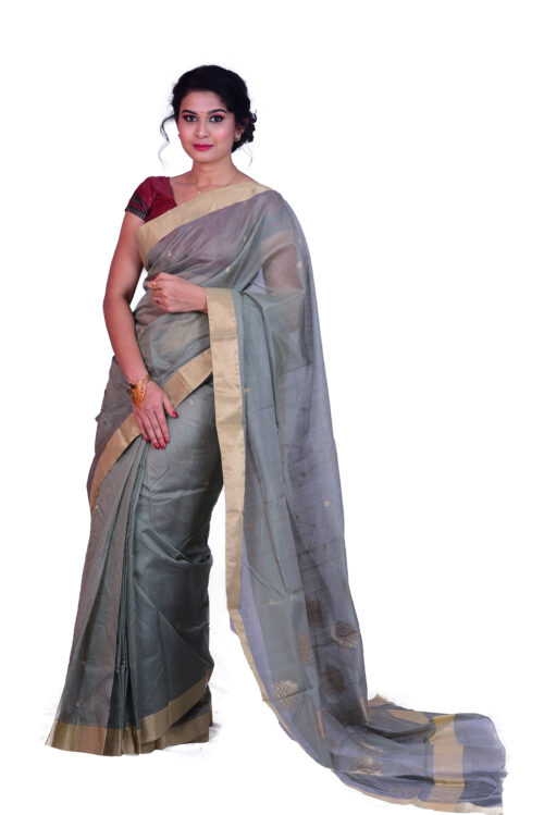 infashiow chanderi olive green silk saree