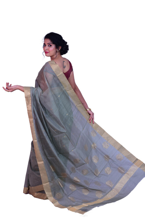 infashiow chanderi olive green silk saree