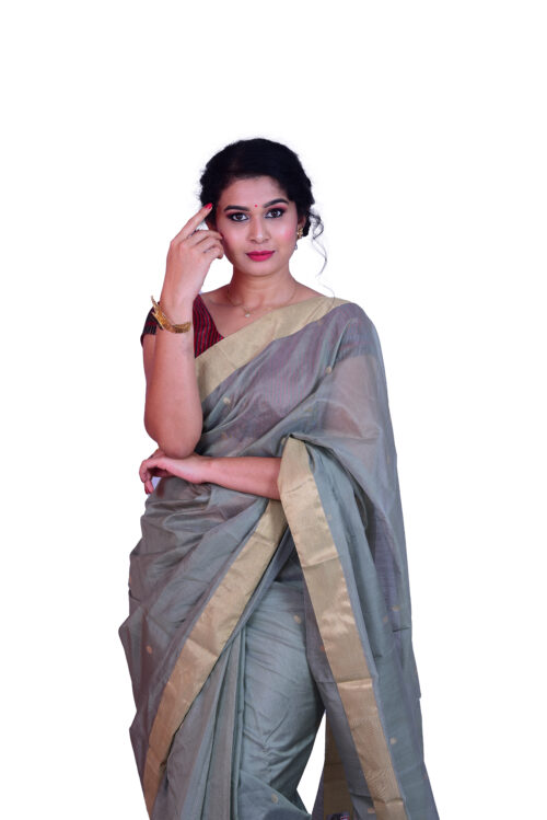 infashiow chanderi olive green silk saree