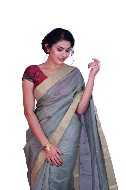 infashiow chanderi olive green silk saree