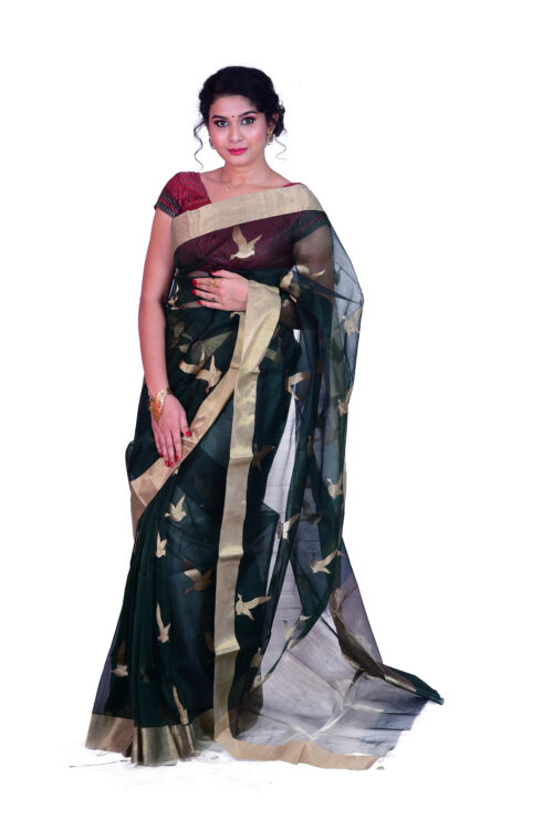 infashiow chanderi green silk saree