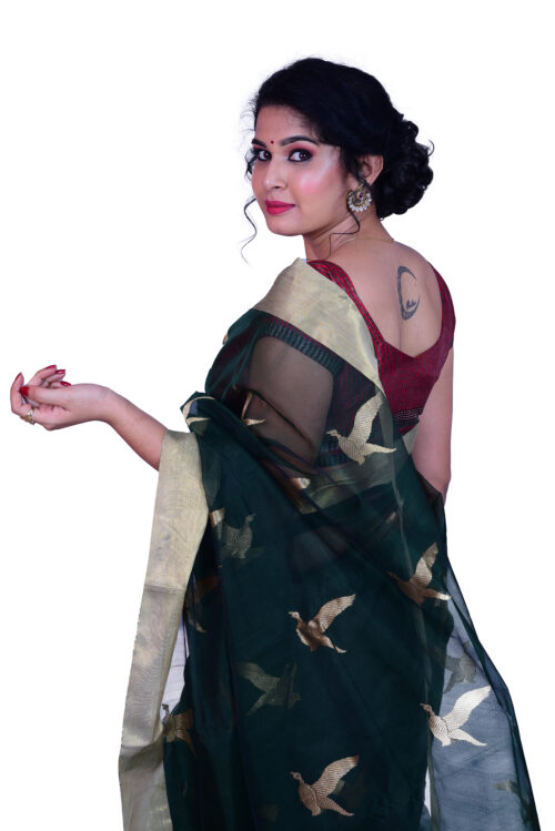 infashiow chanderi green silk saree