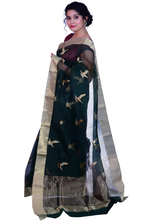 infashiow chanderi green silk saree