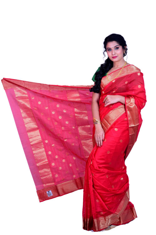 infashiow chanderi Red silk saree