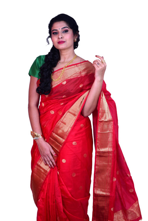 infashiow chanderi Red silk saree