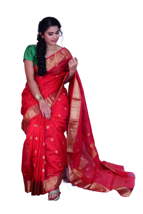 infashiow chanderi Red silk saree