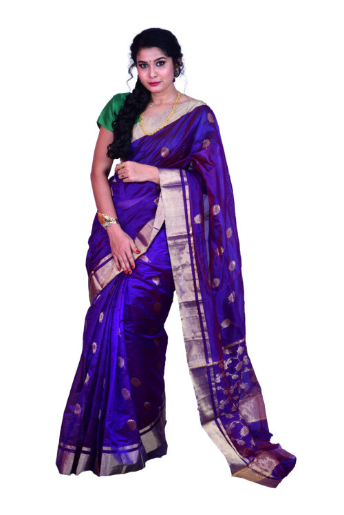 infashiow chanderi blue silk saree