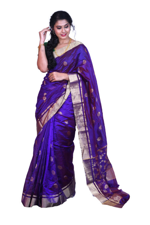 infashiow chanderi blue silk saree