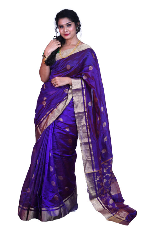 infashiow chanderi blue silk saree