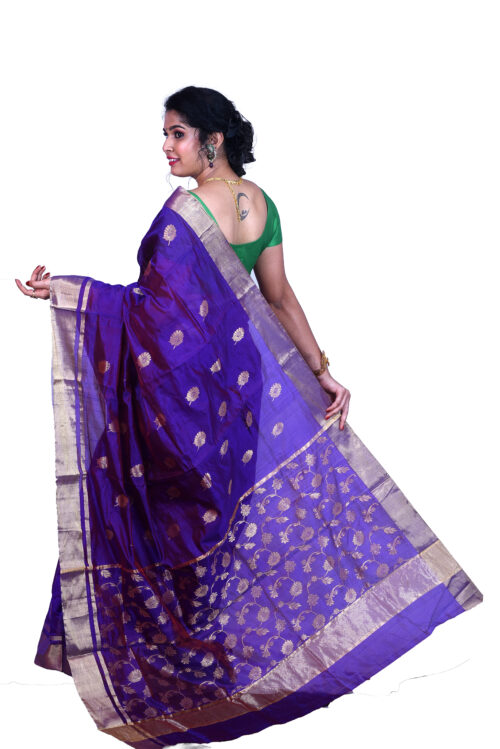 infashiow chanderi blue silk saree