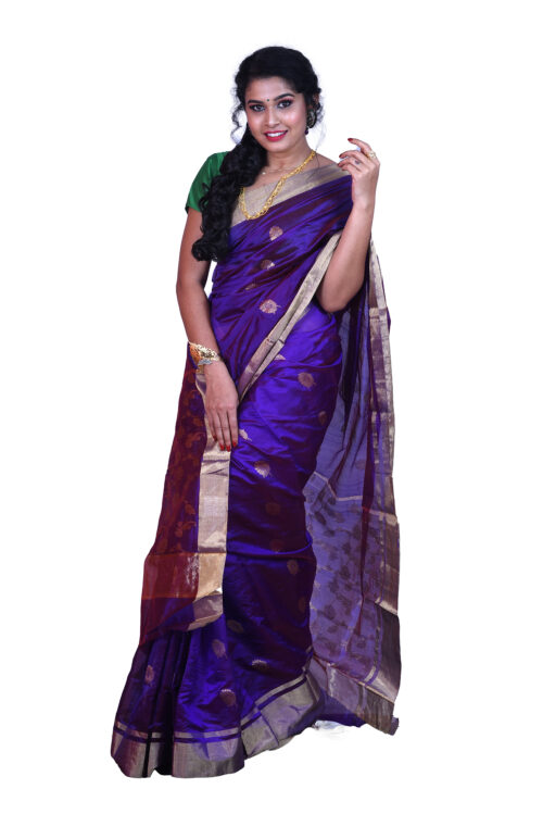 infashiow chanderi blue silk saree