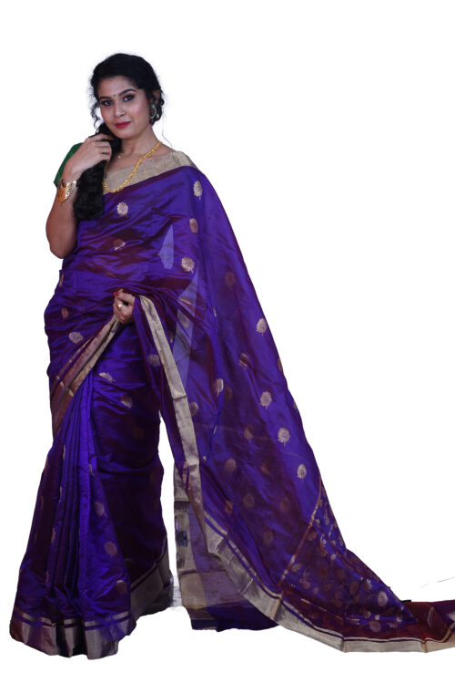 infashiow chanderi blue silk saree