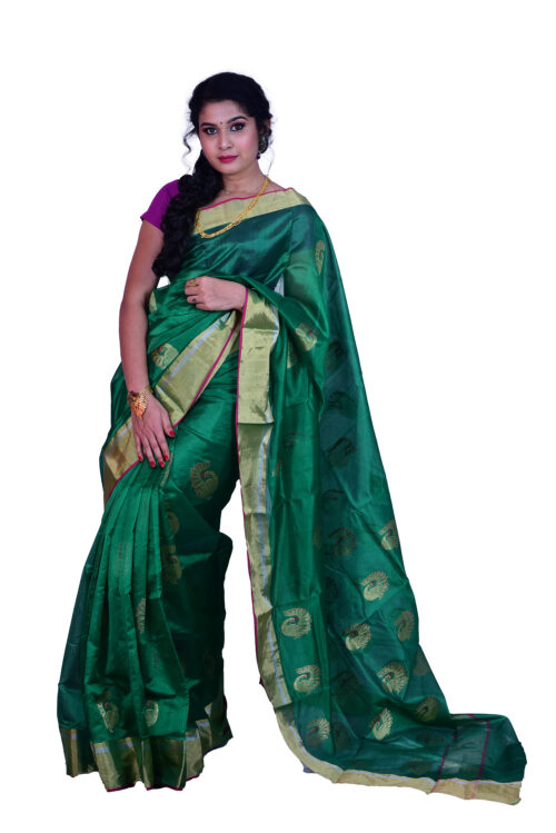 infashiow chanderi Bottle Green silk saree