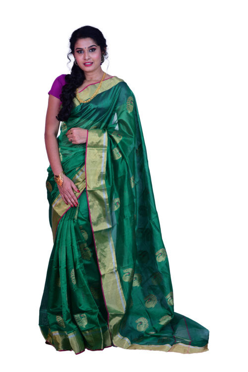 infashiow chanderi Bottle Green silk saree